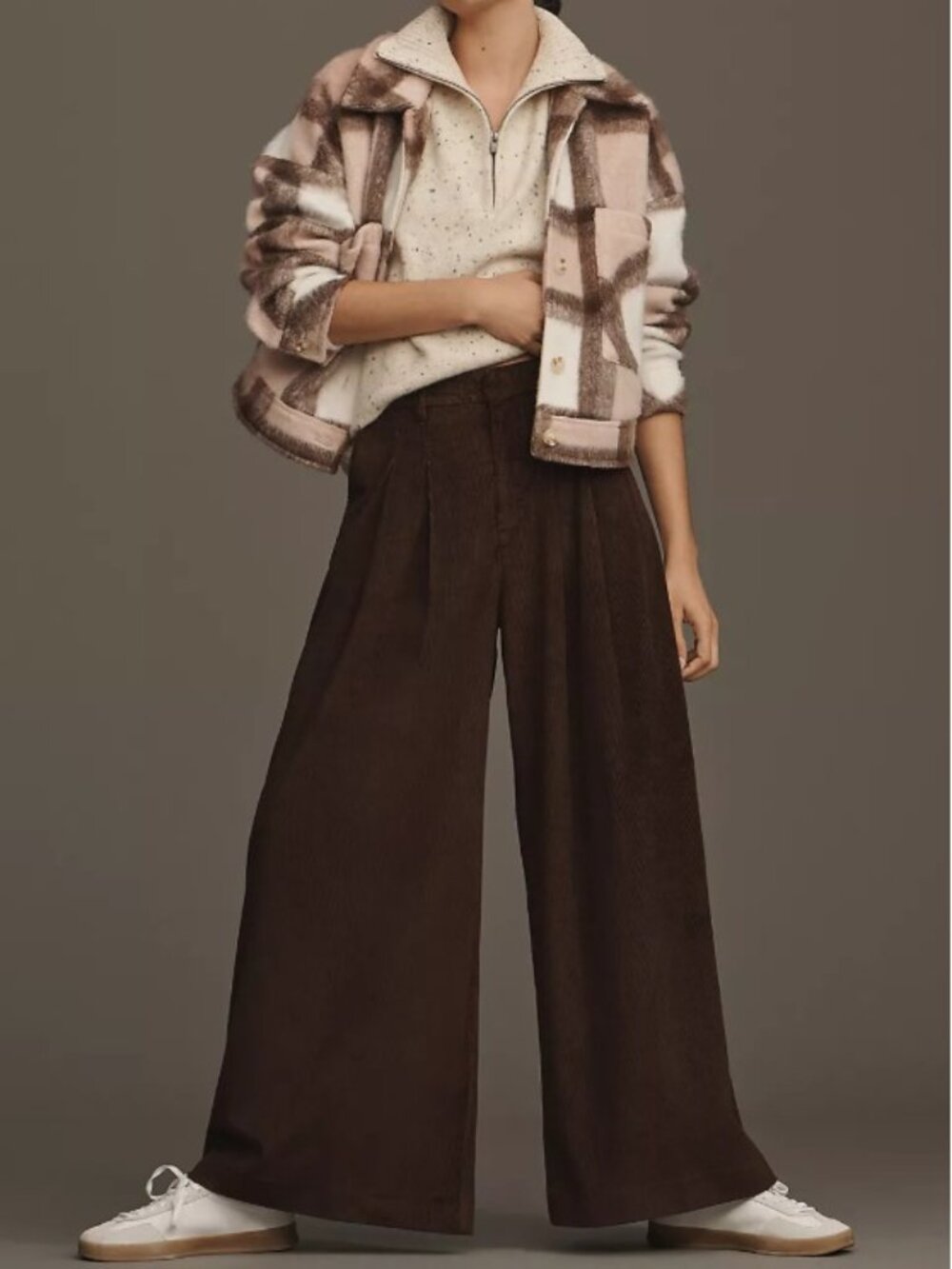Anthropologie Maeve The Avery Pleated Wide-Leg Corduroy Trousers Brown Sz 16